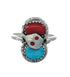 Zuni Turquoise Coral Authentic Sterling Silver Snake Ring Size 8-1/4 JX130823